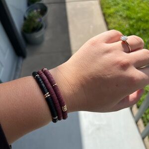 Elegant Black and Burgundy Beaded Bracelet Set